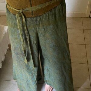 Arabesque Wide Leg Boho Flowy Green Pants